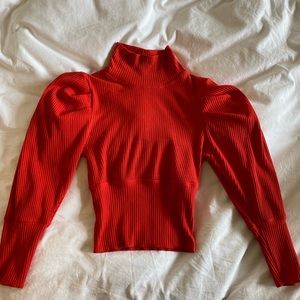 Free people red puffy sleeve cropped sweater